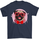 Valentines Day Love Pug Dog Mens T-Shirt 100% Cotton Navy Blue