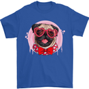 Valentines Day Love Pug Dog Mens T-Shirt 100% Cotton Royal Blue
