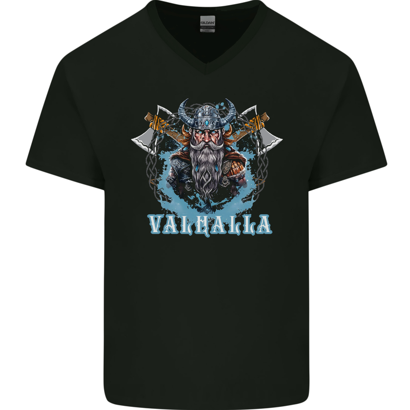 Valhalla Viking With Axes Mens V-Neck Cotton T-Shirt Black