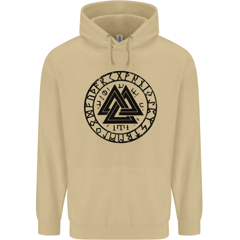Valknut Circle With Viking Text Black Print Mens 80% Cotton Hoodie Sand
