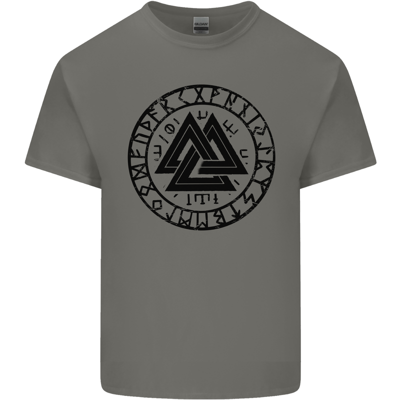 Valknut Circle With Viking Text Black Print Mens Cotton T-Shirt Tee Top Charcoal
