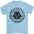 Valknut Circle With Viking Text Black Print Mens T-Shirt 100% Cotton Light Blue