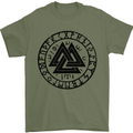 Valknut Circle With Viking Text Black Print Mens T-Shirt 100% Cotton Military Green