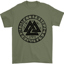 Valknut Circle With Viking Text Black Print Mens T-Shirt 100% Cotton Military Green