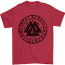 Valknut Circle With Viking Text Black Print Mens T-Shirt 100% Cotton Red