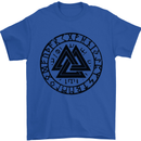 Valknut Circle With Viking Text Black Print Mens T-Shirt 100% Cotton Royal Blue