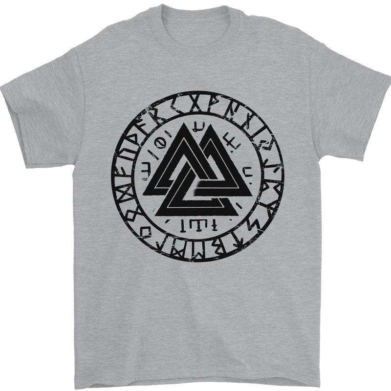 Valknut Circle With Viking Text Black Print Mens T-Shirt 100% Cotton Sports Grey