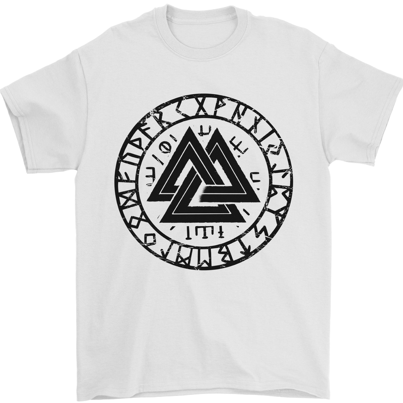 Valknut Circle With Viking Text Black Print Mens T-Shirt 100% Cotton White