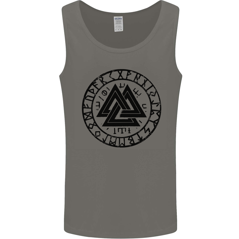Valknut Circle With Viking Text Black Print Mens Vest Tank Top Charcoal