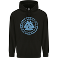 Valknut Circle With Viking Text Blue Print Childrens Kids Hoodie Black