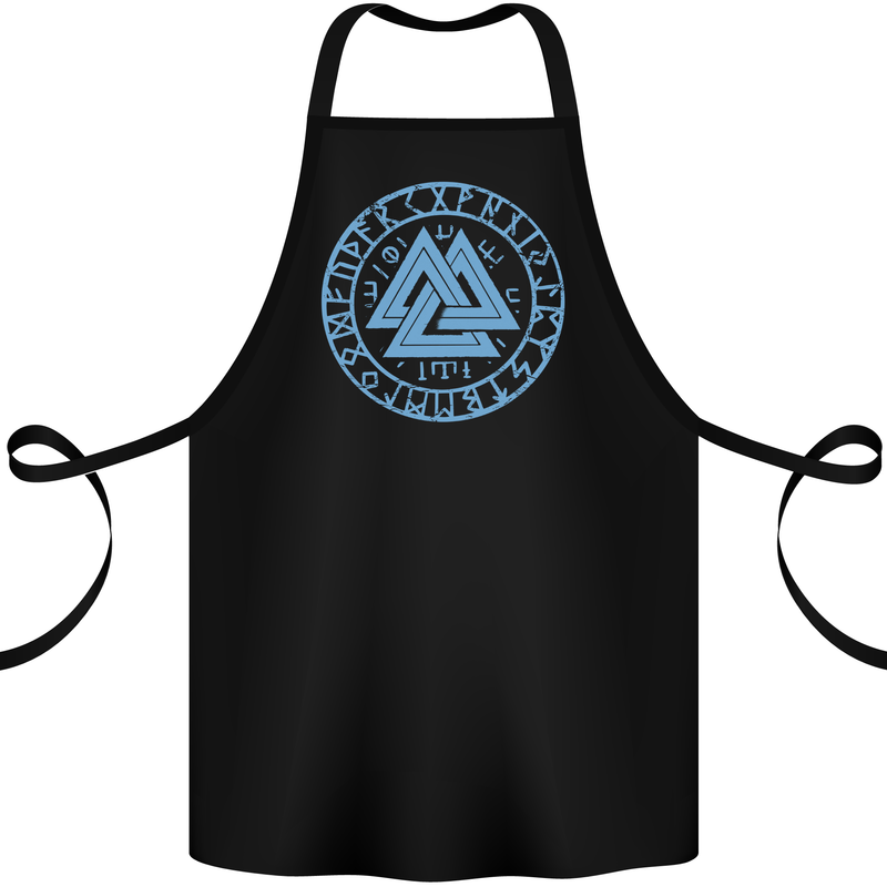 Valknut Circle With Viking Text Blue Print Cotton Apron 100% Organic Black