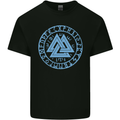 Valknut Circle With Viking Text Blue Print Kids T-Shirt Childrens Black