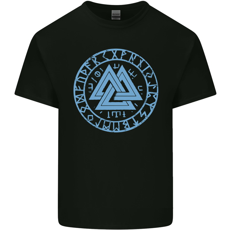 Valknut Circle With Viking Text Blue Print Kids T-Shirt Childrens Black