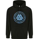 Valknut Circle With Viking Text Blue Print Mens 80% Cotton Hoodie Black