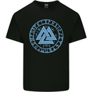 Valknut Circle With Viking Text Blue Print Mens Cotton T-Shirt Tee Top Black