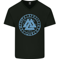 Valknut Circle With Viking Text Blue Print Mens V-Neck Cotton T-Shirt Black