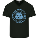Valknut Circle With Viking Text Blue Print Mens V-Neck Cotton T-Shirt Black