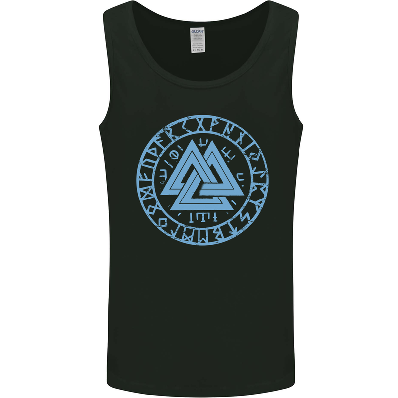 Valknut Circle With Viking Text Blue Print Mens Vest Tank Top Black