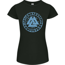 Valknut Circle With Viking Text Blue Print Womens Petite Cut T-Shirt Black