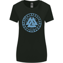 Valknut Circle With Viking Text Blue Print Womens Wider Cut T-Shirt Black