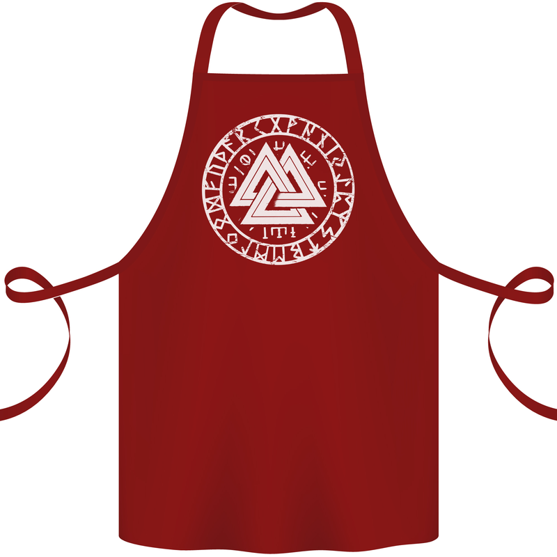 Valknut Circle With Viking Text White Print Cotton Apron 100% Organic Maroon