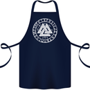 Valknut Circle With Viking Text White Print Cotton Apron 100% Organic Navy Blue