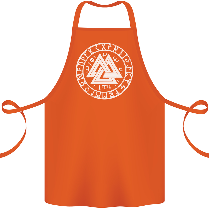 Valknut Circle With Viking Text White Print Cotton Apron 100% Organic Orange