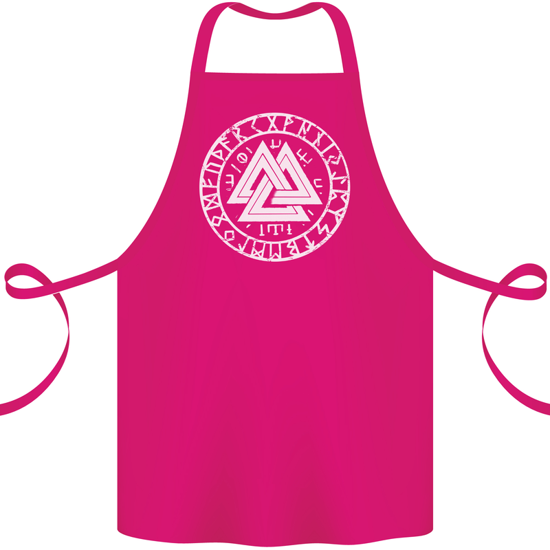 Valknut Circle With Viking Text White Print Cotton Apron 100% Organic Pink