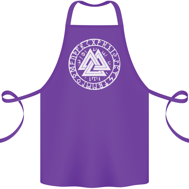 Valknut Circle With Viking Text White Print Cotton Apron 100% Organic Purple