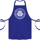 Valknut Circle With Viking Text White Print Cotton Apron 100% Organic Royal Blue