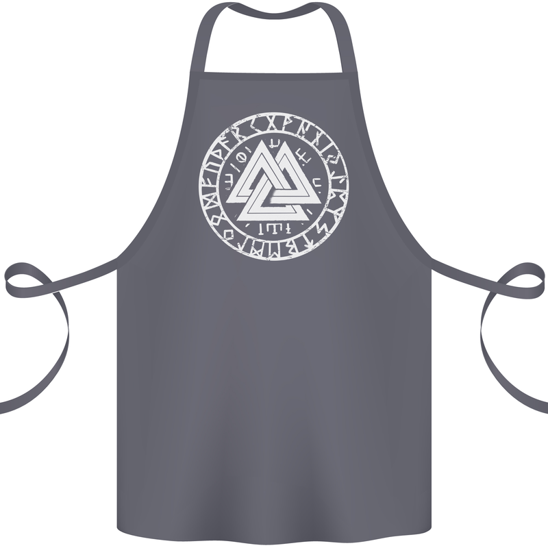 Valknut Circle With Viking Text White Print Cotton Apron 100% Organic Steel