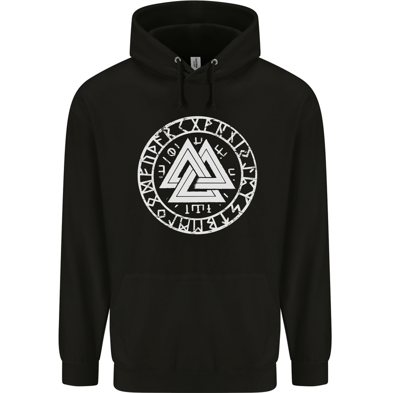 Valknut Circle With Viking Text White Print Mens 80% Cotton Hoodie Black