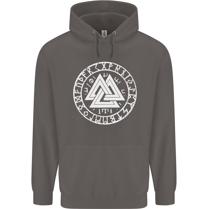 Valknut Circle With Viking Text White Print Mens 80% Cotton Hoodie Charcoal