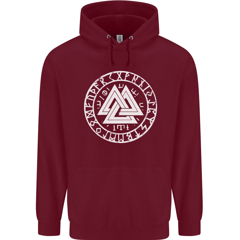 Valknut Circle With Viking Text White Print Mens 80% Cotton Hoodie Maroon