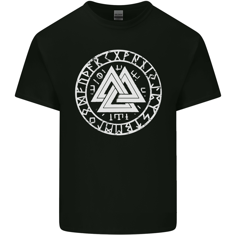 Valknut Circle With Viking Text White Print Mens Cotton T-Shirt Tee Top Black