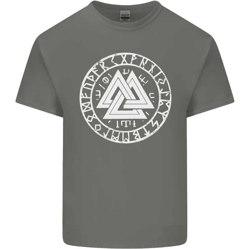 Valknut Circle With Viking Text White Print Mens Cotton T-Shirt Tee Top Charcoal