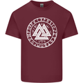 Valknut Circle With Viking Text White Print Mens Cotton T-Shirt Tee Top Maroon