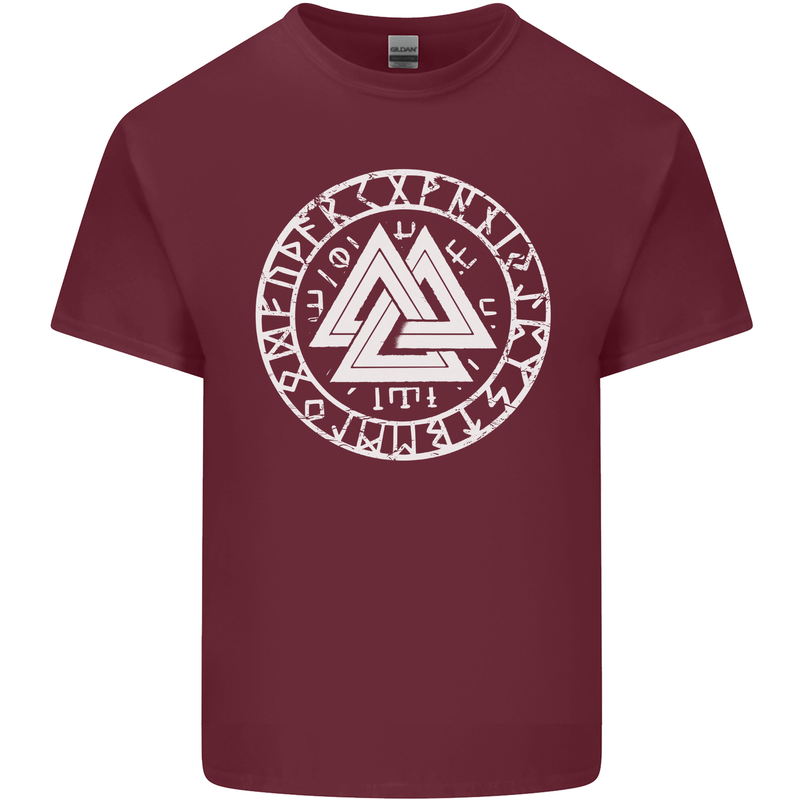 Valknut Circle With Viking Text White Print Mens Cotton T-Shirt Tee Top Maroon
