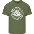 Valknut Circle With Viking Text White Print Mens Cotton T-Shirt Tee Top Military Green