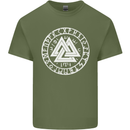 Valknut Circle With Viking Text White Print Mens Cotton T-Shirt Tee Top Military Green