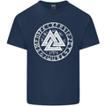 Valknut Circle With Viking Text White Print Mens Cotton T-Shirt Tee Top Navy Blue