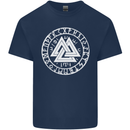 Valknut Circle With Viking Text White Print Mens Cotton T-Shirt Tee Top Navy Blue