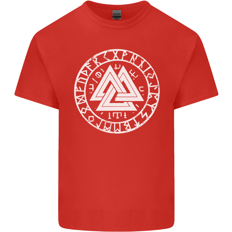Valknut Circle With Viking Text White Print Mens Cotton T-Shirt Tee Top Red
