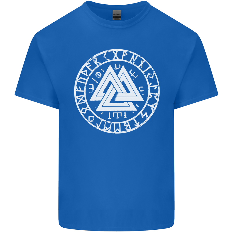 Valknut Circle With Viking Text White Print Mens Cotton T-Shirt Tee Top Royal Blue