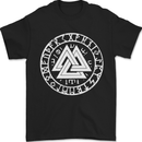 Valknut Circle With Viking Text White Print Mens T-Shirt 100% Cotton Black