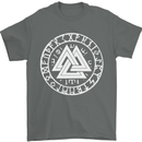 Valknut Circle With Viking Text White Print Mens T-Shirt 100% Cotton Charcoal
