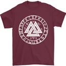 Valknut Circle With Viking Text White Print Mens T-Shirt 100% Cotton Maroon