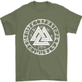 Valknut Circle With Viking Text White Print Mens T-Shirt 100% Cotton Military Green