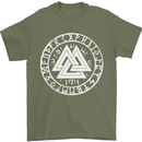 Valknut Circle With Viking Text White Print Mens T-Shirt 100% Cotton Military Green
