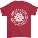 Valknut Circle With Viking Text White Print Mens T-Shirt 100% Cotton Red